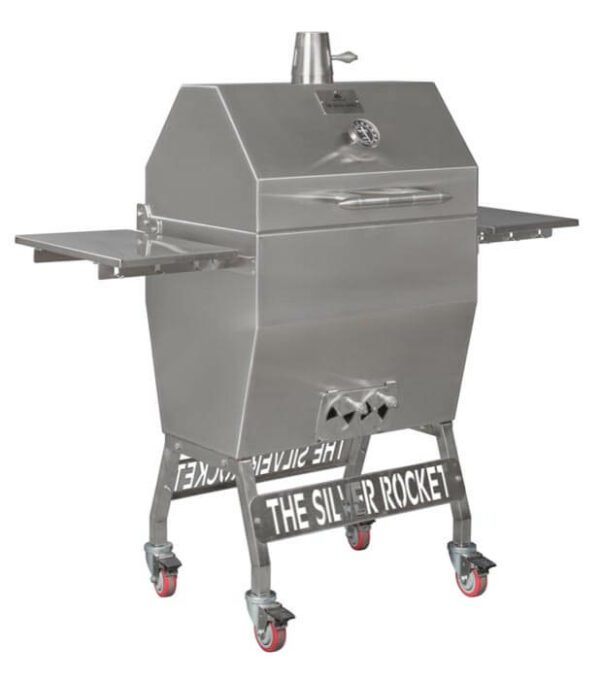 The Silver Rocket Grills Medium Silver Rocket Grill,Medium Silver Rocket Grill on patio,SIlver Rocket Grill & Cabinet