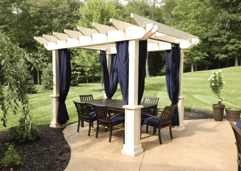White Mendoze pergola with curains