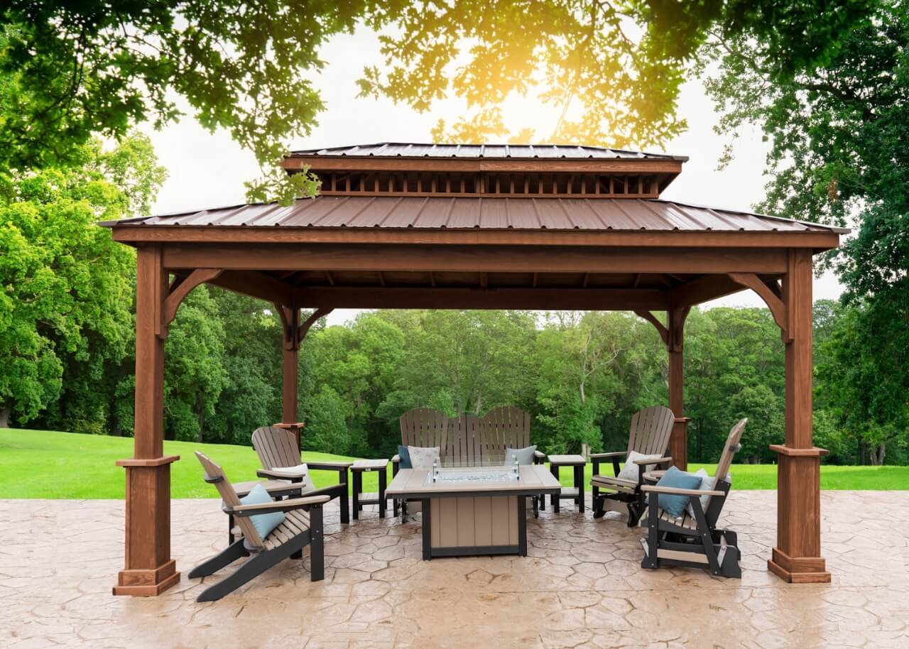 pavilion on a stone patio