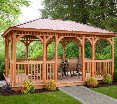 The brown Madison Wood poly outdoor Gazebo by Miller's Mini Barns,The Madison Wood outdoor Gazebo by Miller's Mini Barns,12x12 Madison Wood outdoor Gazebo,12x12 Madison Wood outdoor Gazebo
