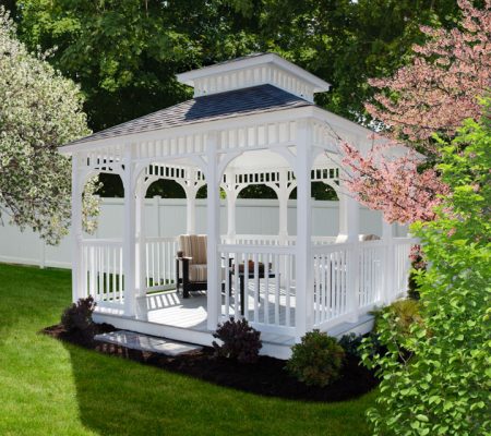 12x12 ft Augusta White Vinyl gazebo with Classic Roof and American Rail