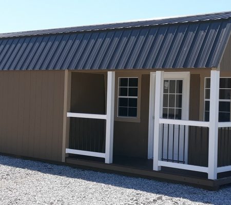 Model 8929 12x32 Quaker Tan with Basswood Trim & Burnished Slate Metal Roof Cabin