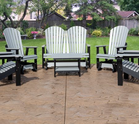 1 - Double Glider + 2 - Single Gliders + 2 Adirondacks + 2 - End Tables + 1 - Coffee Table in Light Gray/Black - F3413