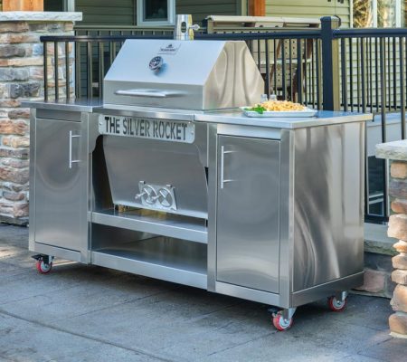 The Silver Rocket Grills Silver Rocket Grill & Cabinet,Silver Rocket Grill & Cabinet,Silver Rocket Grill & corner Cabinet,Silver Rocket Grill & Cabinet with condiments