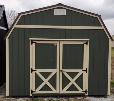 Model 10025 12x16 Avocado with Black Bear Beige Trim & Burnished Slate Metal Roof Lofted Barn