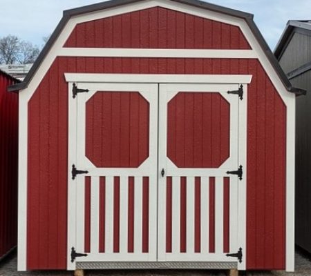 RMB0033 10 x 16 Mountain Red with White Trim & Shiny Black Roof Gambrel Lofted Barn