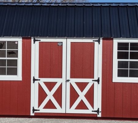 Model 10132 10 x 16 Red with White Trim & Black Metal Roof Lofted Garden Shed