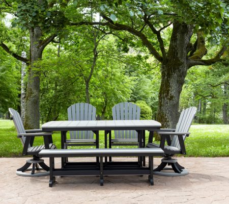 1 44x72 Dining Table + 2 Stationary Chairs + 2 Swivel Rockers + 1 66" Bench in Light Gray/Black - T3450