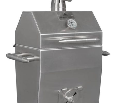 The Silver Rocket Grills Silver Rocket TailGater Grill,Silver Rocket TailGater Grill on a stone patio column