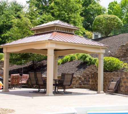 Victoria Pavilion classic roof, Clay with Brown metal
