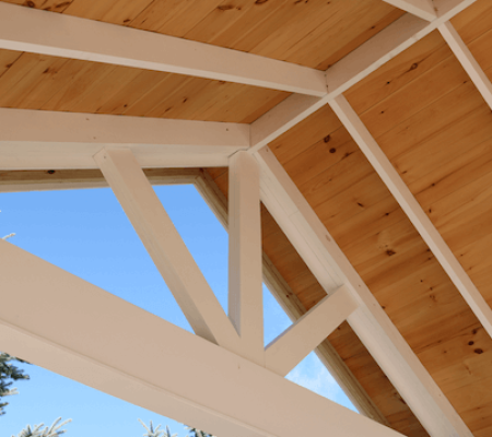 Wellington Painted rafters with clear sealed sheathing